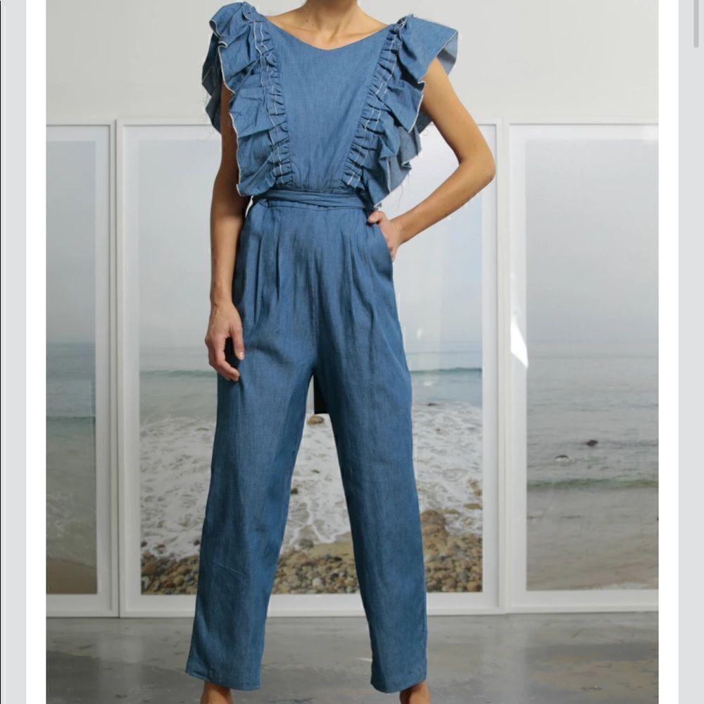 Heidi Merrick Le Papillon Jumpsuit in dark chambray size medium